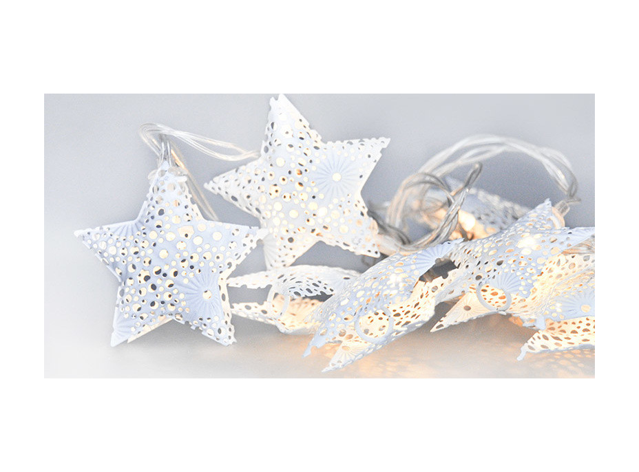 LED reťaz vianočné hviezdy, kovové, biele, 10LED