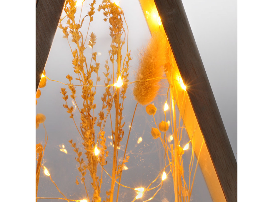 LED drevená vianočná dekorácia, zasnežené zimné kvety, 37cm
