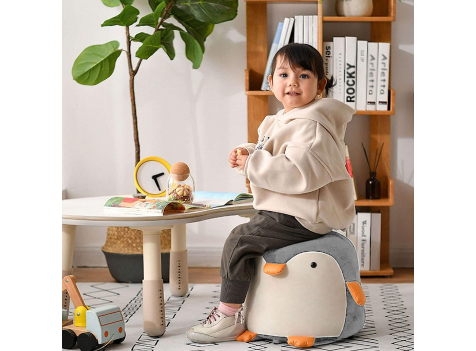 Detský taburet PINGWIN - šedý - 28 x 28 cm
