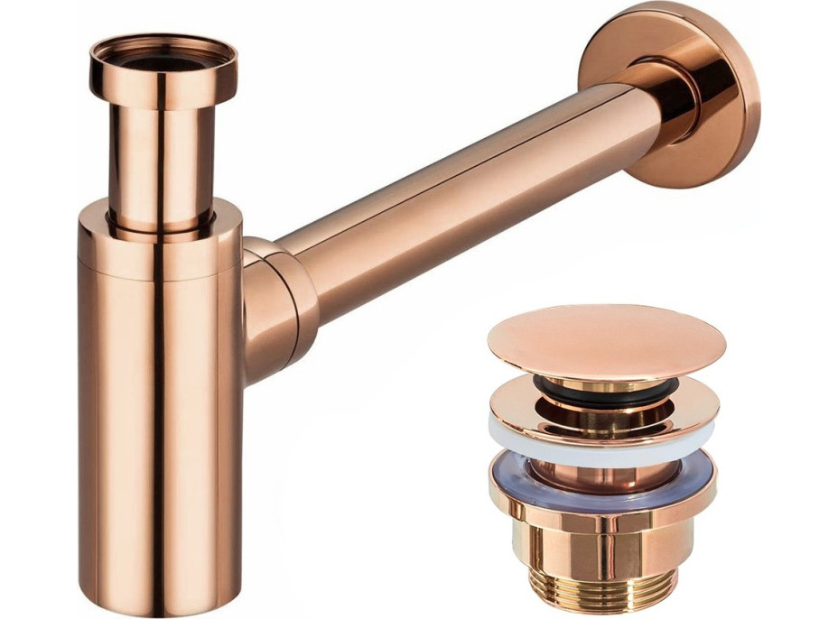 Umývadlový sifón s click/clack zátkou - univerzálny - rose gold