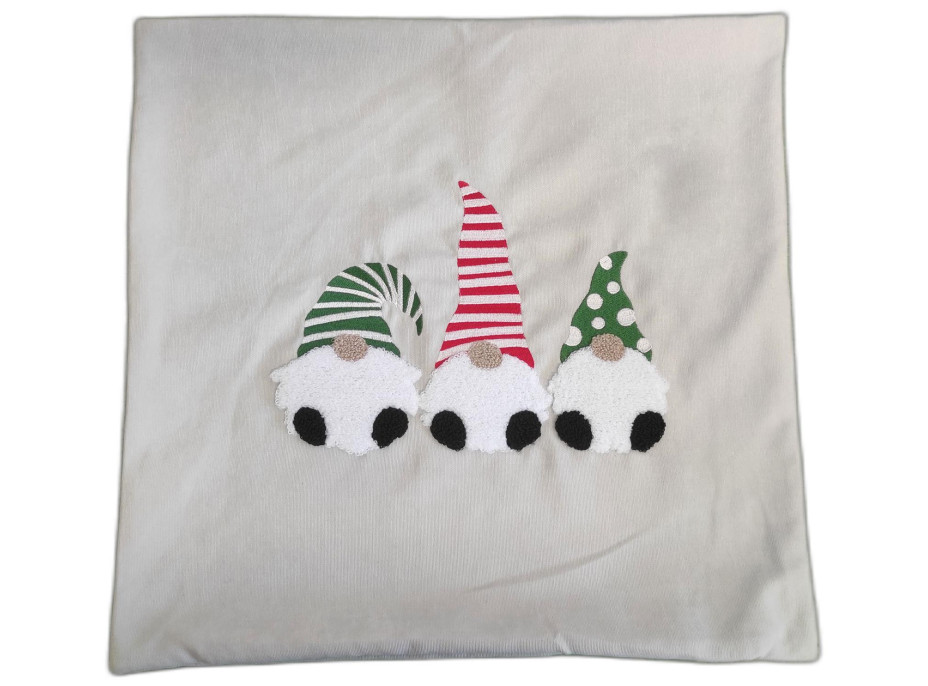 Vianočná 3D obliečka na vankúš CHRISTMAS - 3 škriatkovia 45x45 cm - šedý/červený/zelený/biely