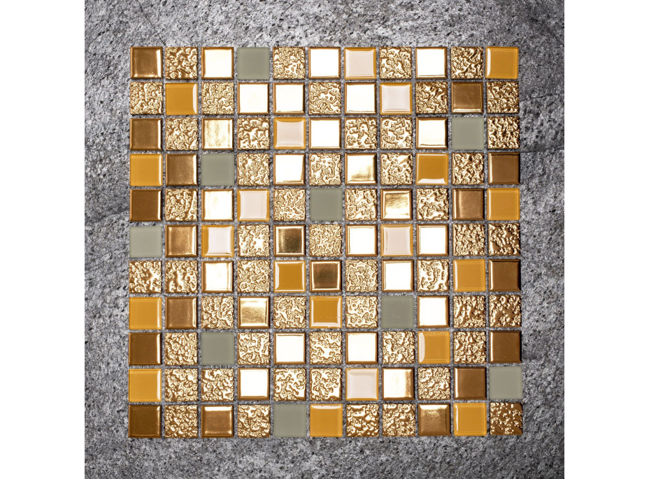 Keramická mozaika CUBE 30x30 cm - zlatá mix