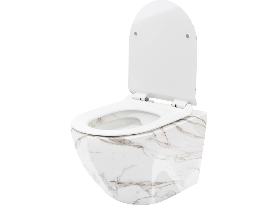 Závesné WC Rea CARLOS RIMLESS - dekor Lava lesklý + Duroplast sedátko slim