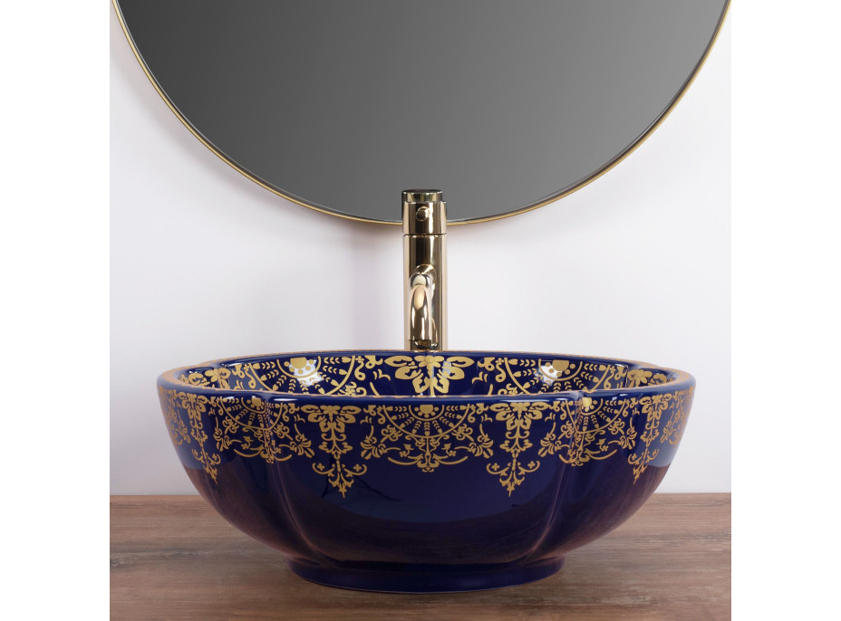 Keramické umývadlo Rea MARINA - modré/zlaté - orientálny vzor