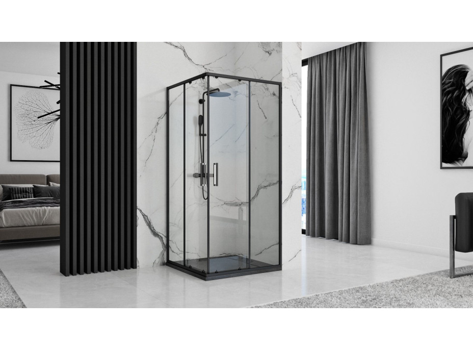 Sprchová SMC vanička REA BAZALT 80x100 cm - imitácia kameňa - čierna