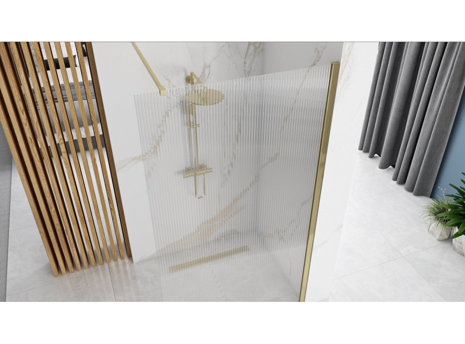 Kúpeľňová pevná zástena Rea AERO 120 cm - brúsená zlatá - intimo sklo