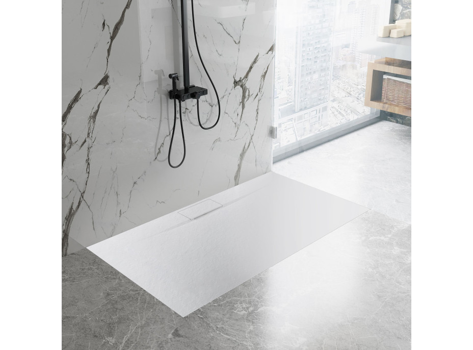 Sprchová SMC vanička REA BAZALT Long 90x120 cm - imitácia kameňa - biela