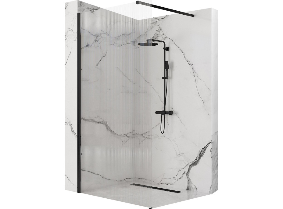 Kúpeľňová pevná zástena Rea AERO 90 cm - čierna matná - intimo sklo