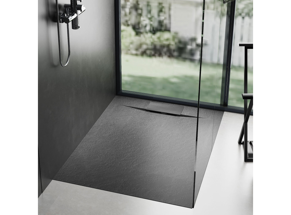 Sprchová SMC vanička REA BAZALT 90x120 cm - imitácia kameňa - čierna