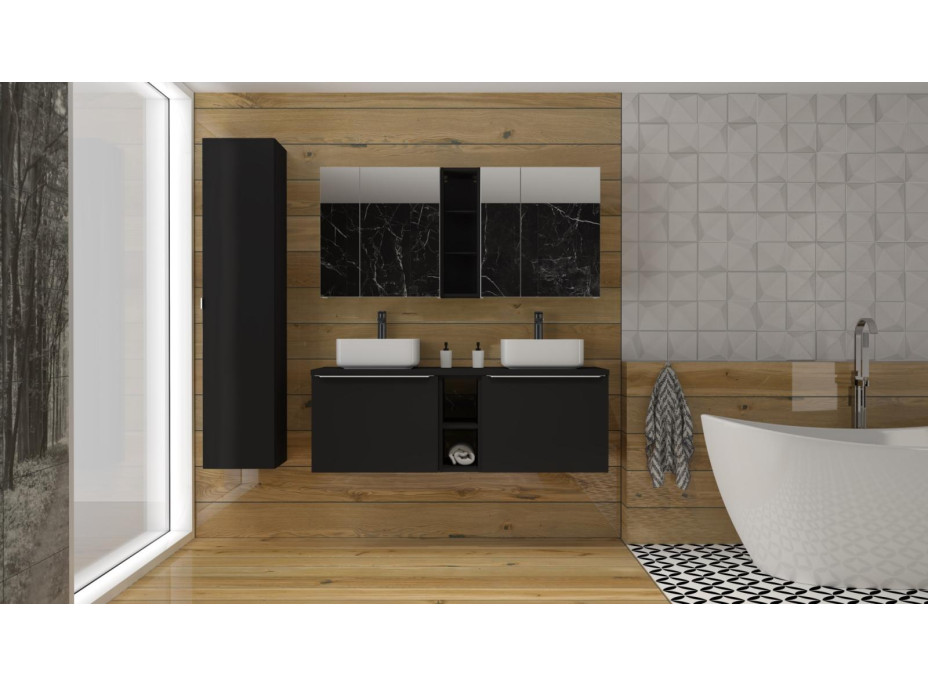 Kúpeľňová závesná skrinka SANTANO BLACK - vysoká so šuplíkmi