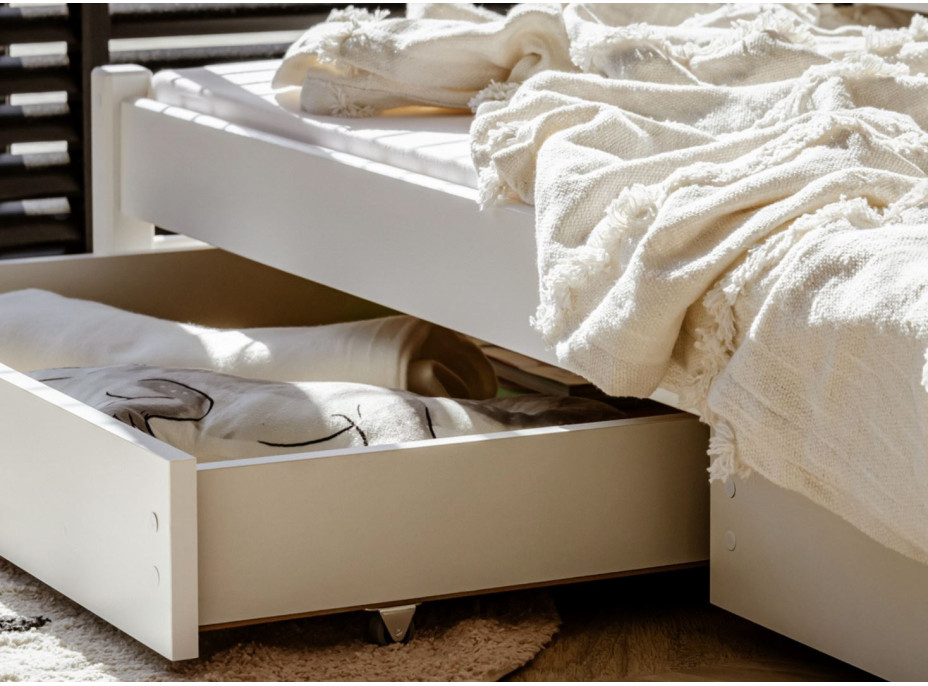 Detská poschodová posteľ z masívu EMIL s prístelkou a šuplíky - 200x90 cm - biela