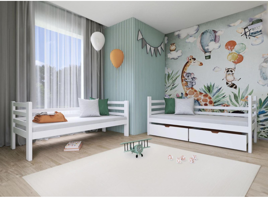 Detská poschodová posteľ z masívu borovice PATRIK so zásuvkami 200x90 cm - biela