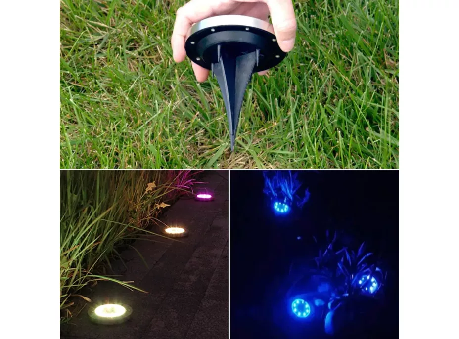 Záhradná LED RGB solárna lampa do zeme 12x13 cm - strieborná