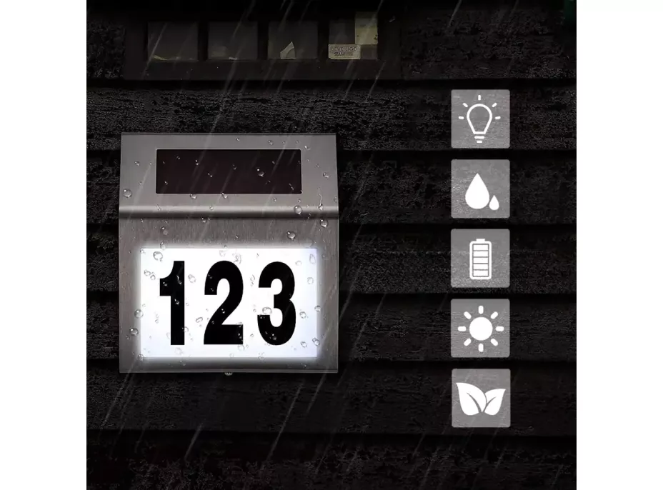 LED solárna lampa s číslom domu - strieborná