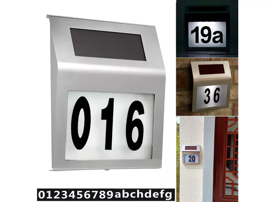 LED solárna lampa s číslom domu - strieborná