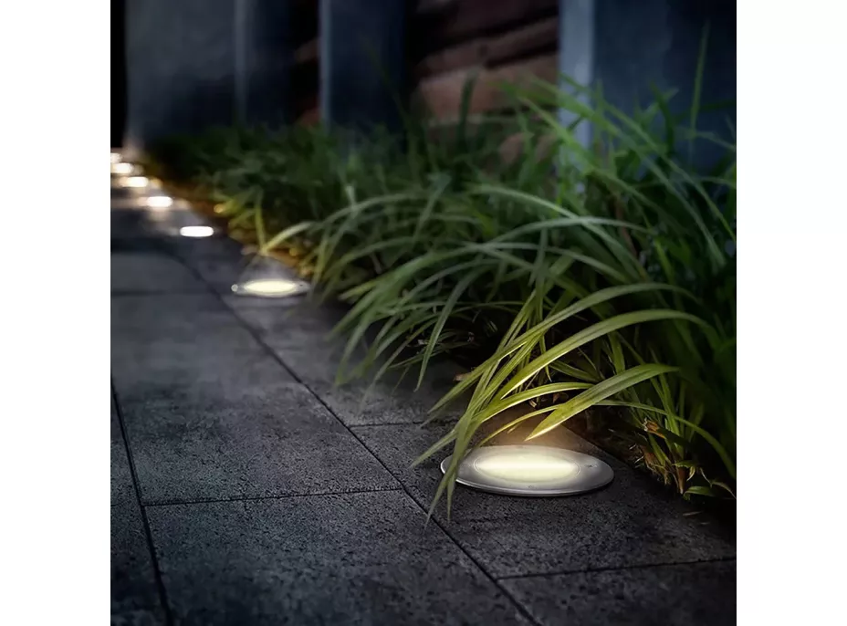 Záhradná okrúhla LED solárna lampa do zeme 12 cm - strieborná