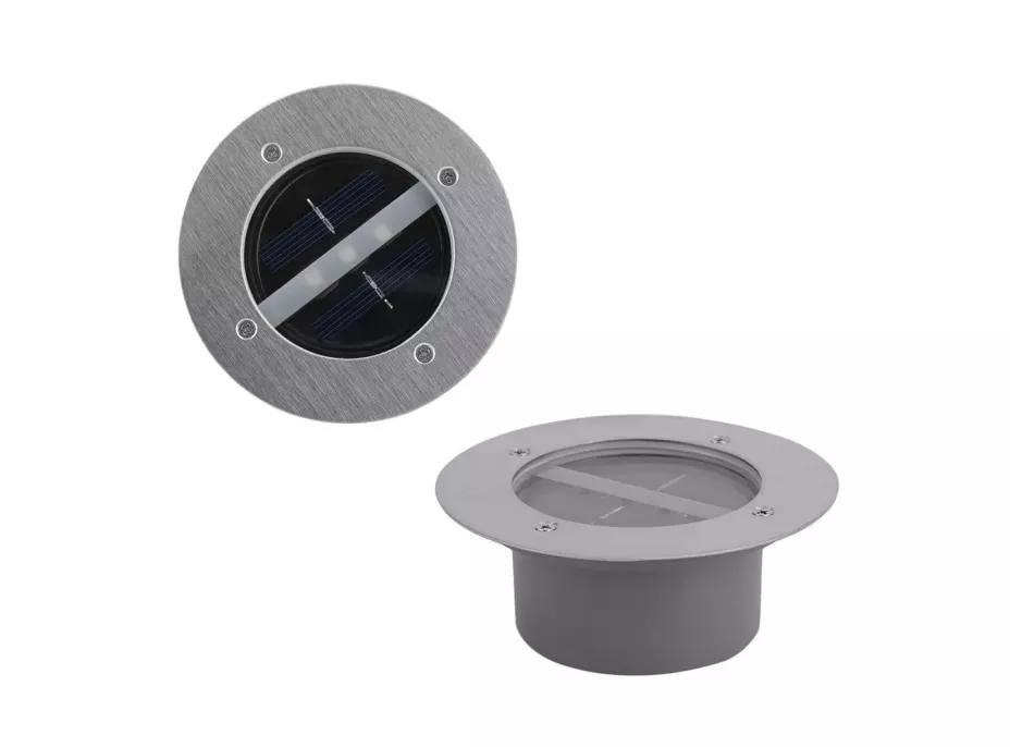 Záhradná okrúhla LED solárna lampa do zeme 12 cm - strieborná