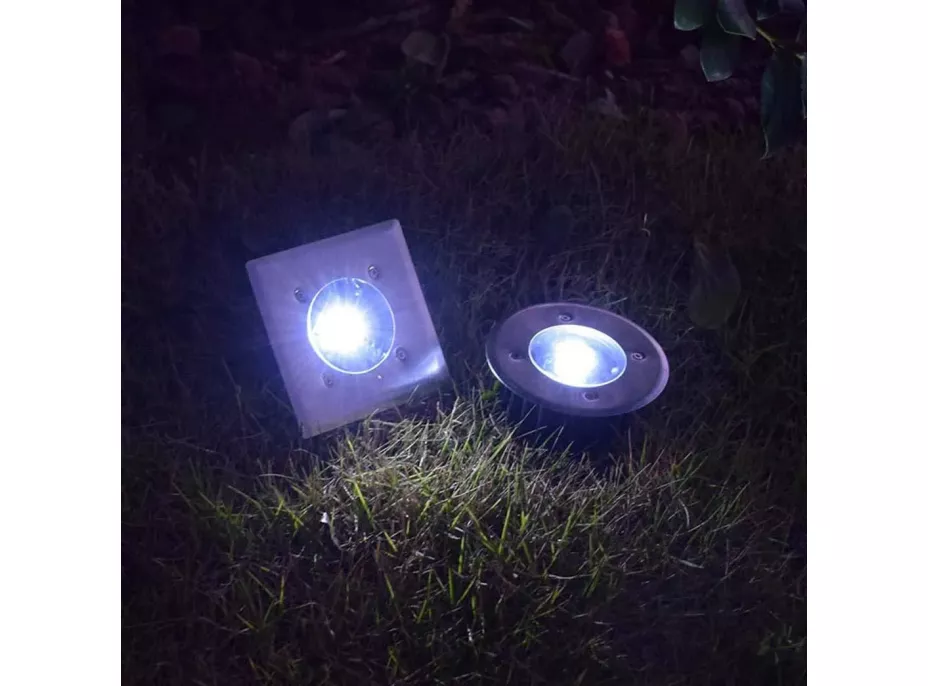 Záhradná okrúhla LED solárna lampa do zeme 8,5 cm - strieborná