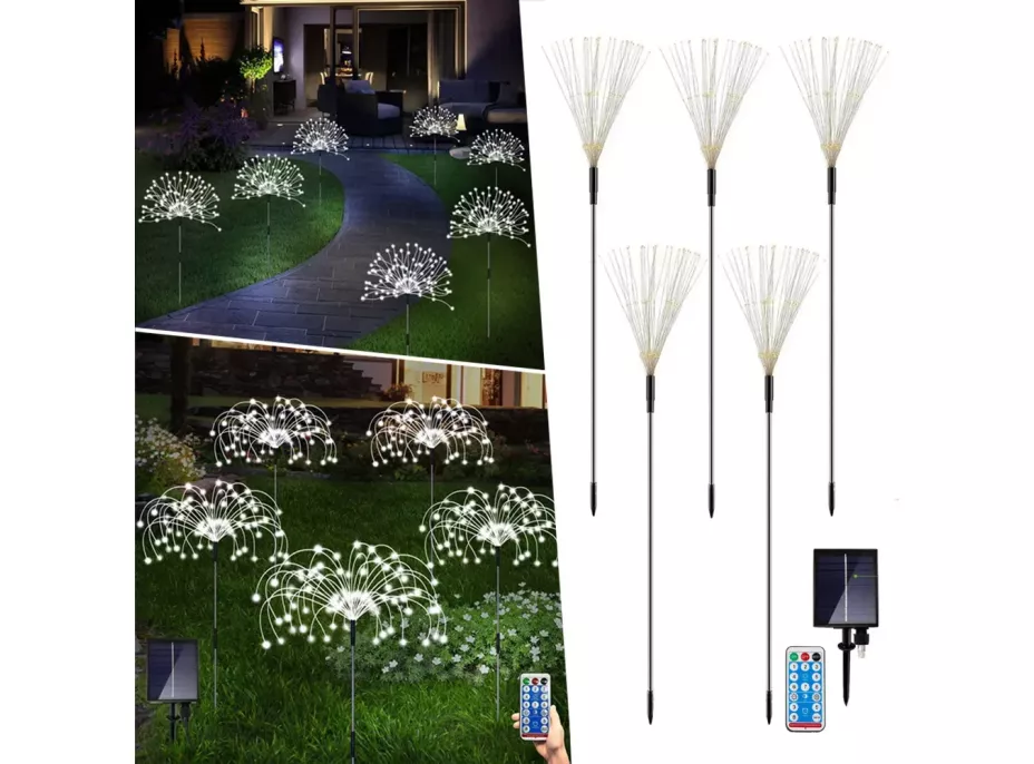 Záhradné LED solárne lampy do zeme VEJÍRKY - 90 cm - 5 ks