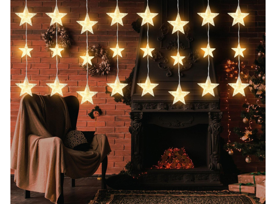 Vianočná svietiaca reťaz - hviezdičky - 112 LED teplá biela - 250x100 cm s diaľkovým ovládaním