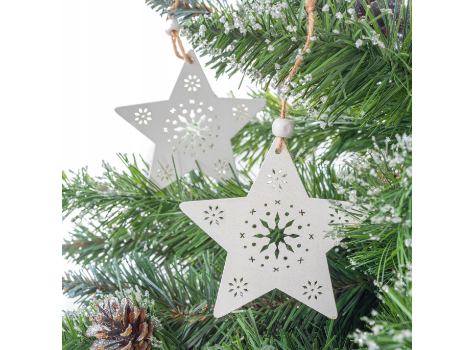 Vianočné závesné ozdoby na stromček z dreva - Hviezdičky - 15 cm - 6 ks - biele