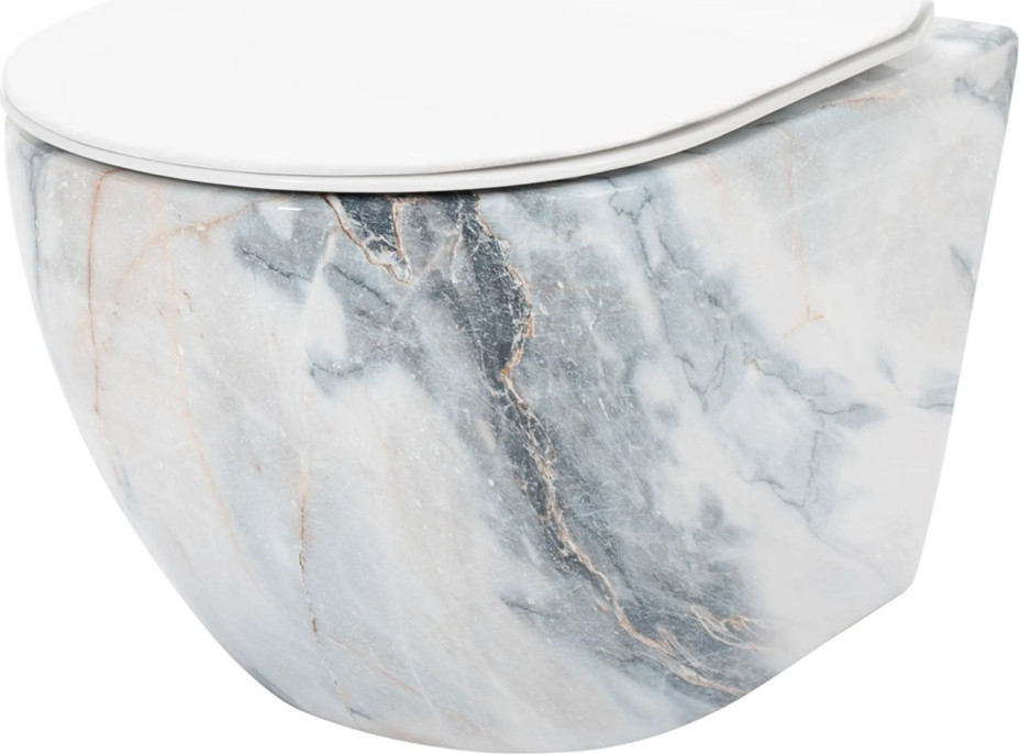 Závesné WC Rea CARLOS RIMLESS - dekor kameňa granit lesklý + Duroplast sedátko slim