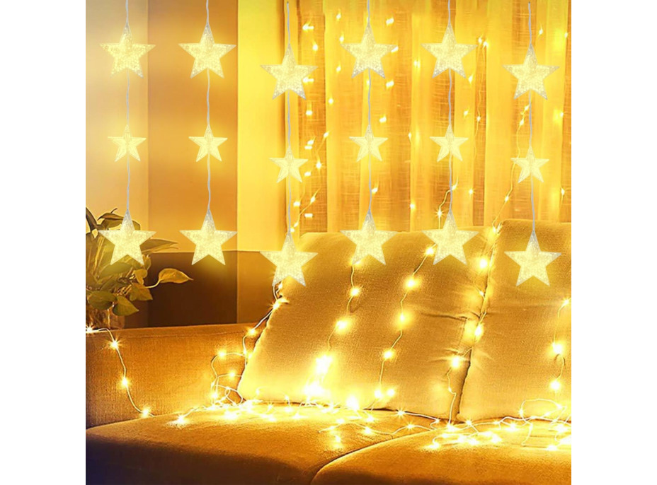 Vianočná svietiaca reťaz - hviezdičky - 112 LED teplá biela - 250x100 cm s diaľkovým ovládaním