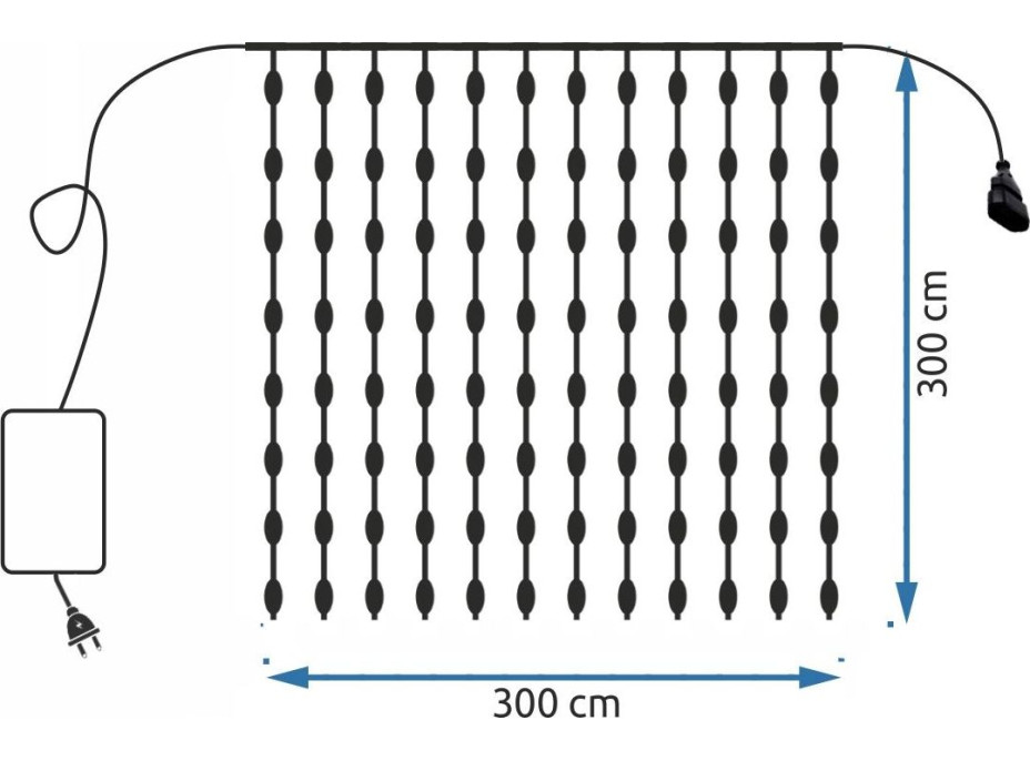Vianočné svietiace 300 LED záves 3x3m - biely teplý