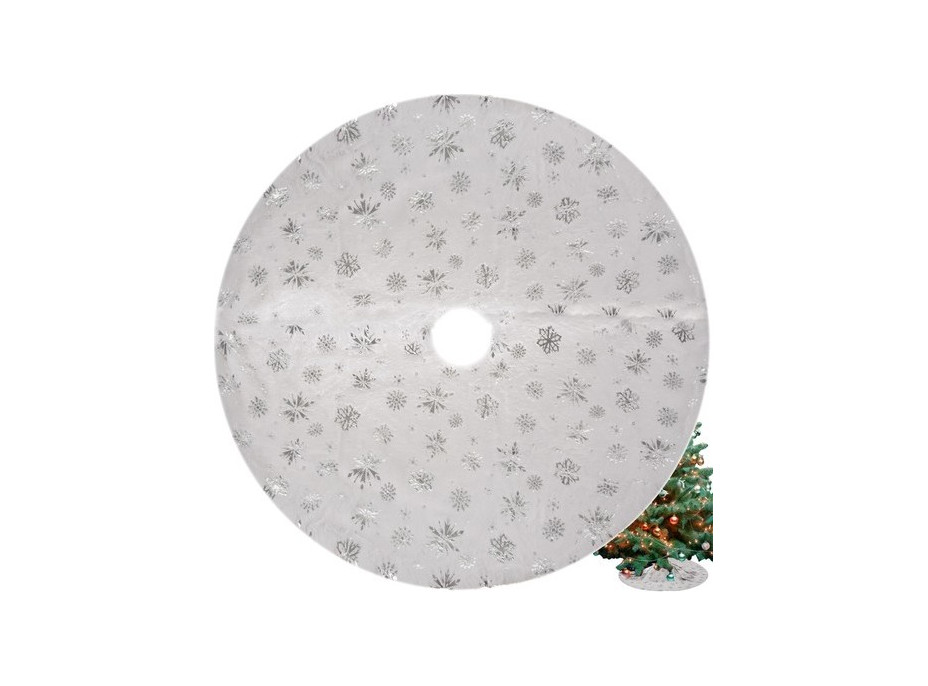 Podložka na vianočný stromček 78 cm - Vločky - biela/strieborná