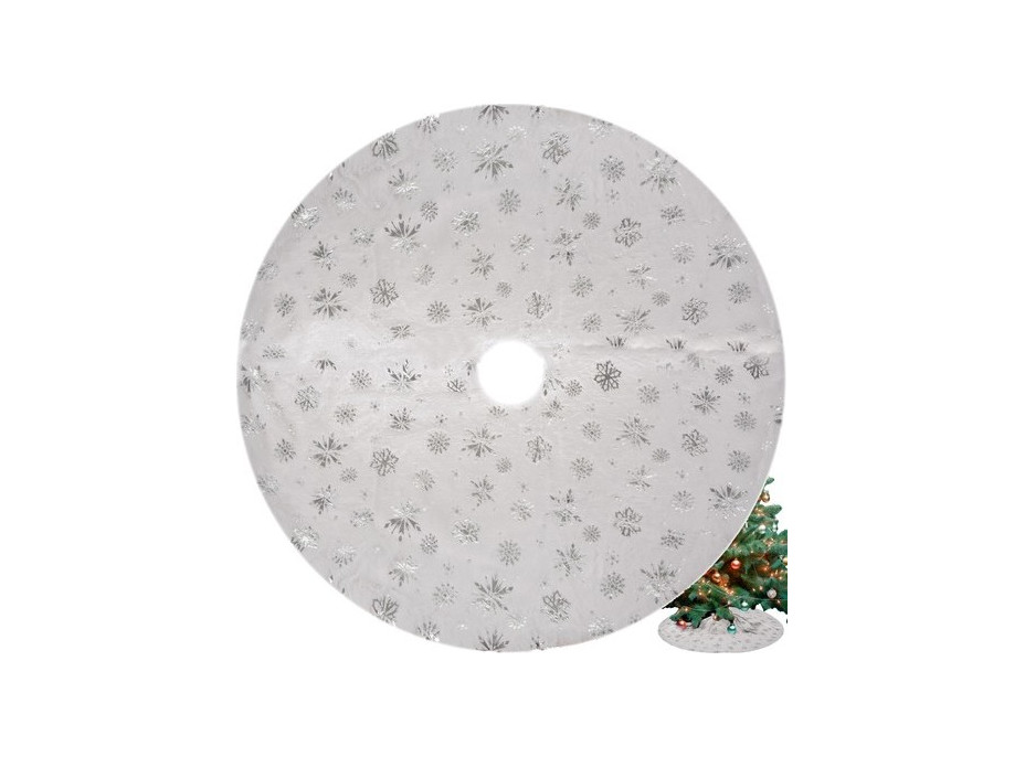Podložka na vianočný stromček 90 cm - Vločky - biela/strieborná