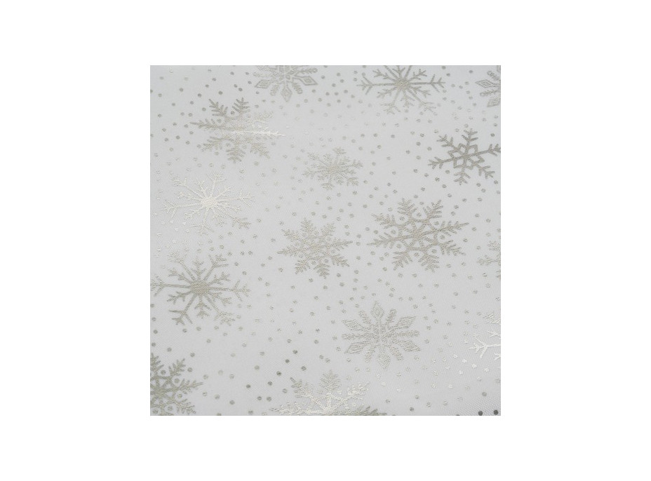 Vianočný obrus 180x140 cm - Vločky - biely/strieborný