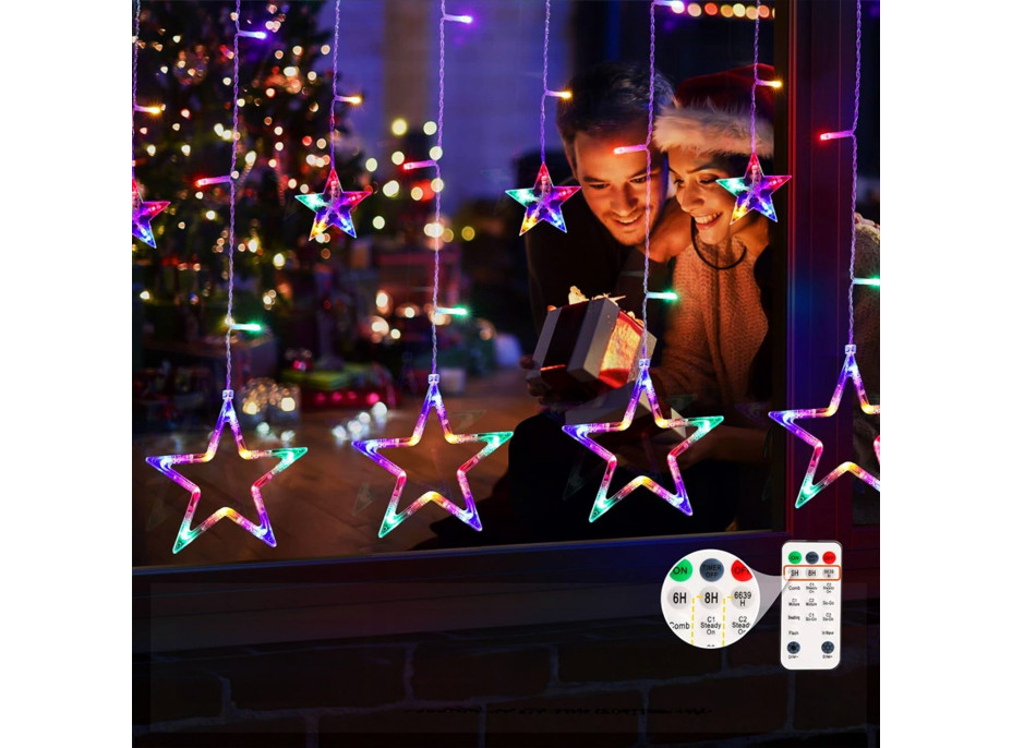 Vianočná svietiaca reťaz - hviezdy - 92 LED RGB - 250x110 cm s diaľkovým ovládaním