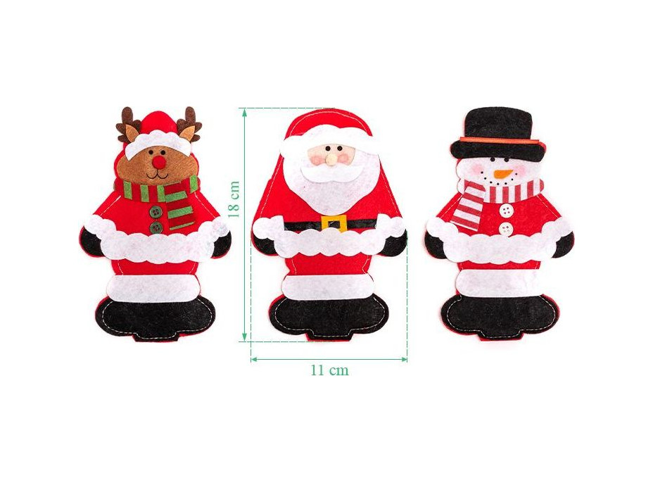 Vianočný obal na príbory - 3 ks - červeno/biele - motív vianočných postavičiek
