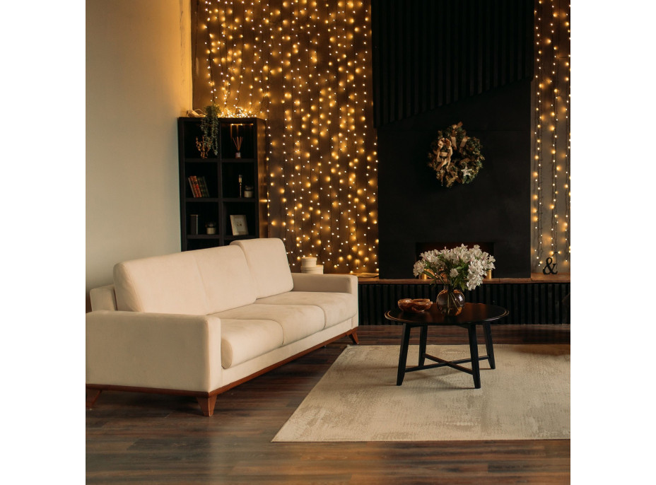 Vianočné svietiace 300 LED záves 3x3m - biely teplý