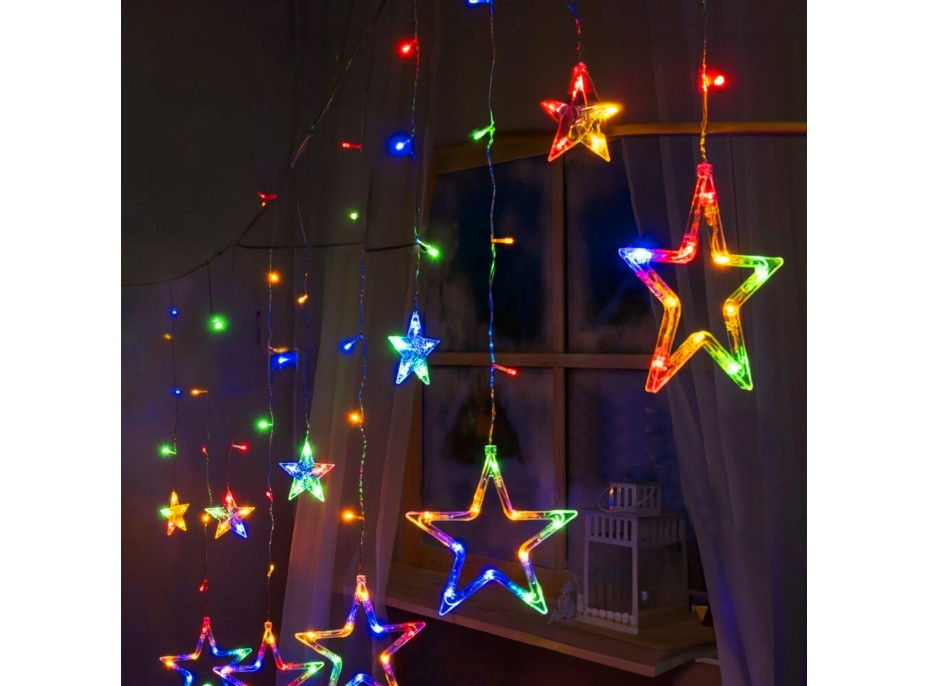 Vianočná svietiaca reťaz - hviezdy - 92 LED RGB - 250x110 cm s diaľkovým ovládaním