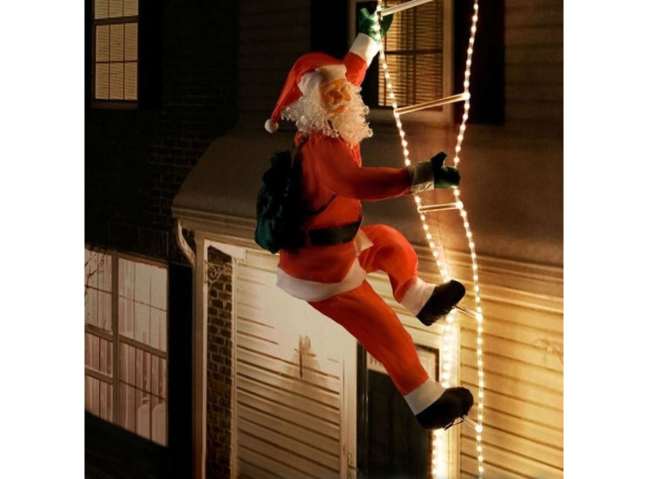 Vianočné svietiace LED dekorácie Santa lezie po rebríku - 240 cm