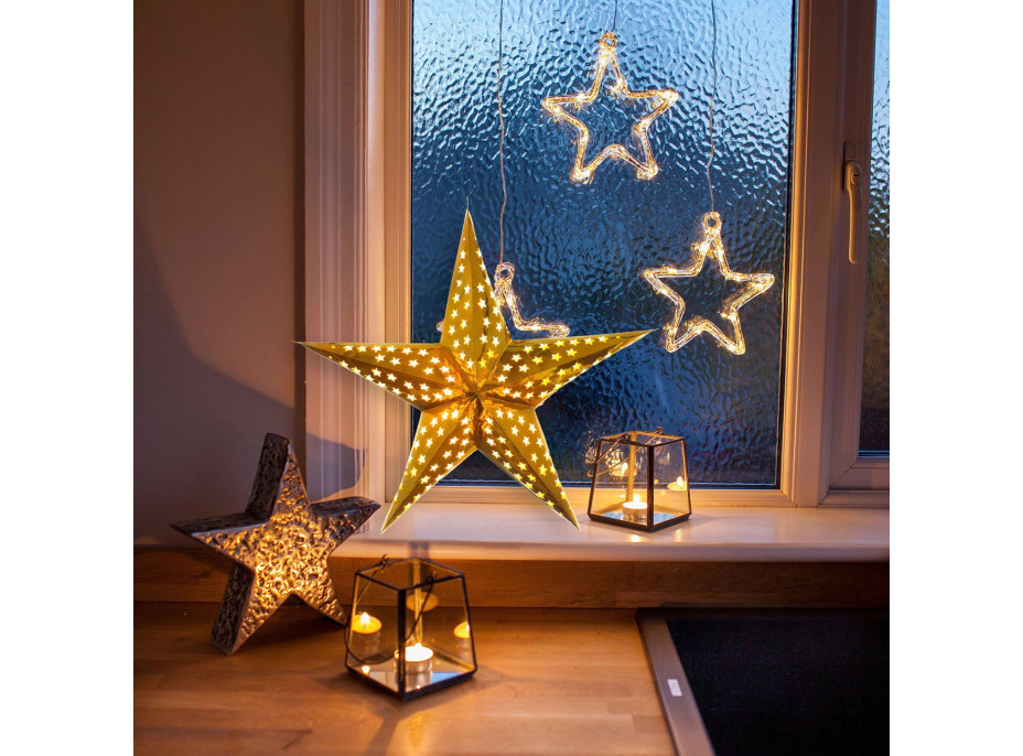 Papierová vianočná závesná LED hviezda - nočné nebo - 45 cm - zlatá