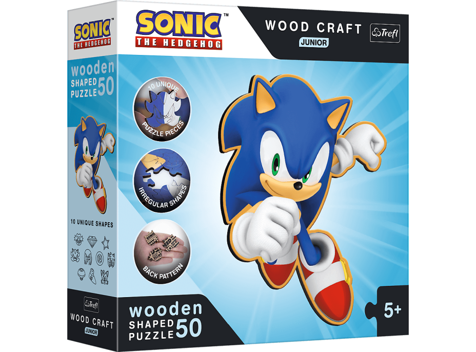 Trefl Wood Craft Junior puzzle Chytrý Ježko Sonic 50 dielikov