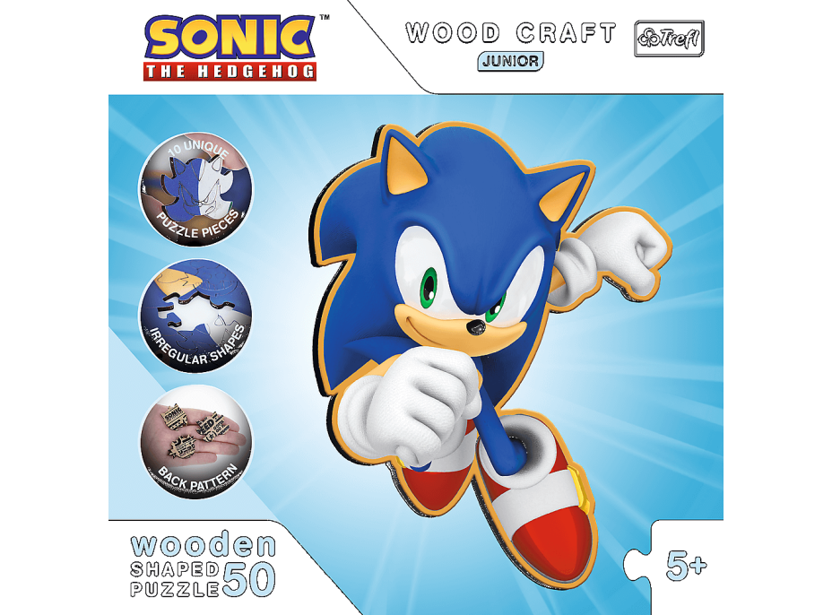 Trefl Wood Craft Junior puzzle Chytrý Ježko Sonic 50 dielikov