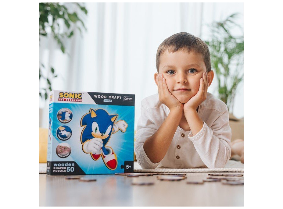 Trefl Wood Craft Junior puzzle Chytrý Ježko Sonic 50 dielikov