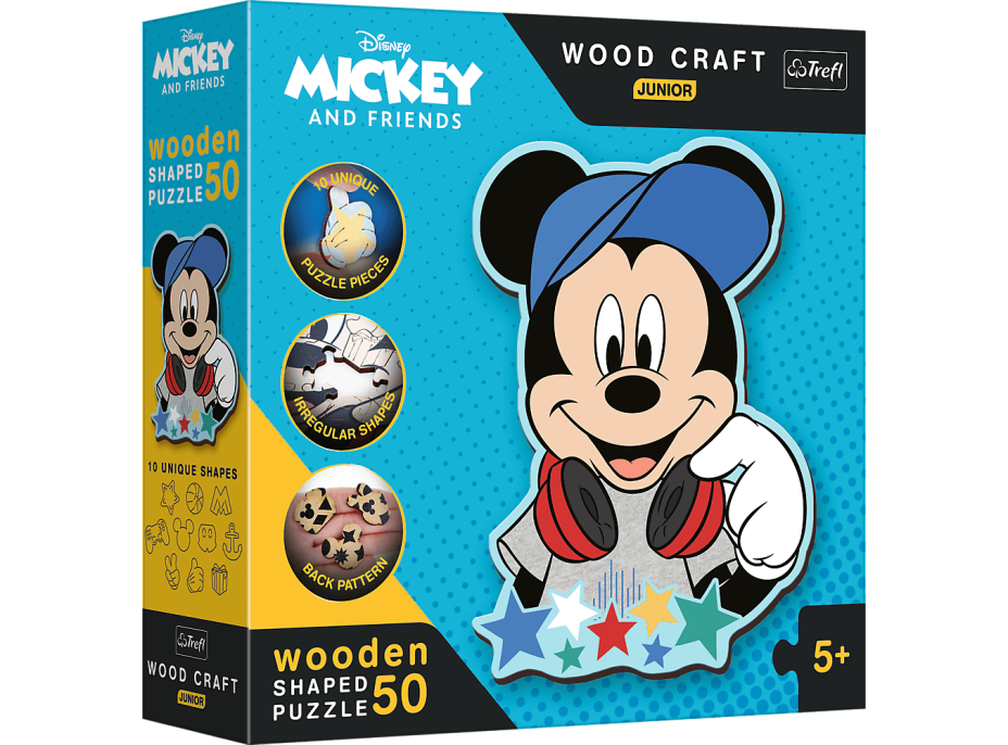 TREFL Wood Craft Junior puzzle Vo svete Mickeho Mouse 50 dielikov