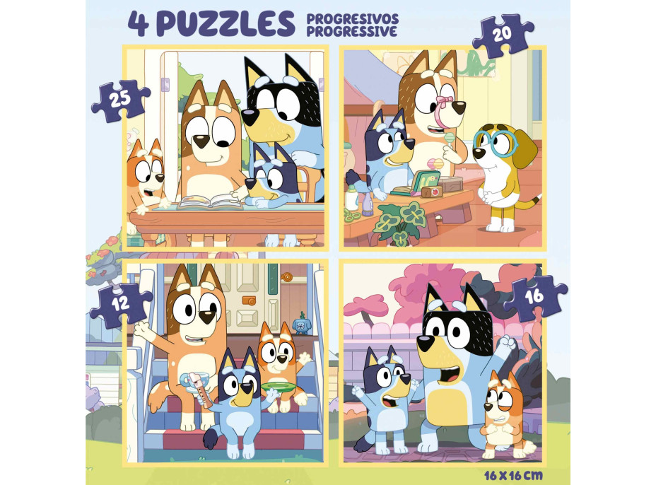 EDUCA Puzzle v kufríku Bluey 4v1 (12,16,20,25 dielikov)