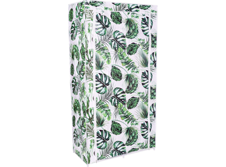 Textilná skriňa MIRA Monstera so 6 policami - biela/zelená