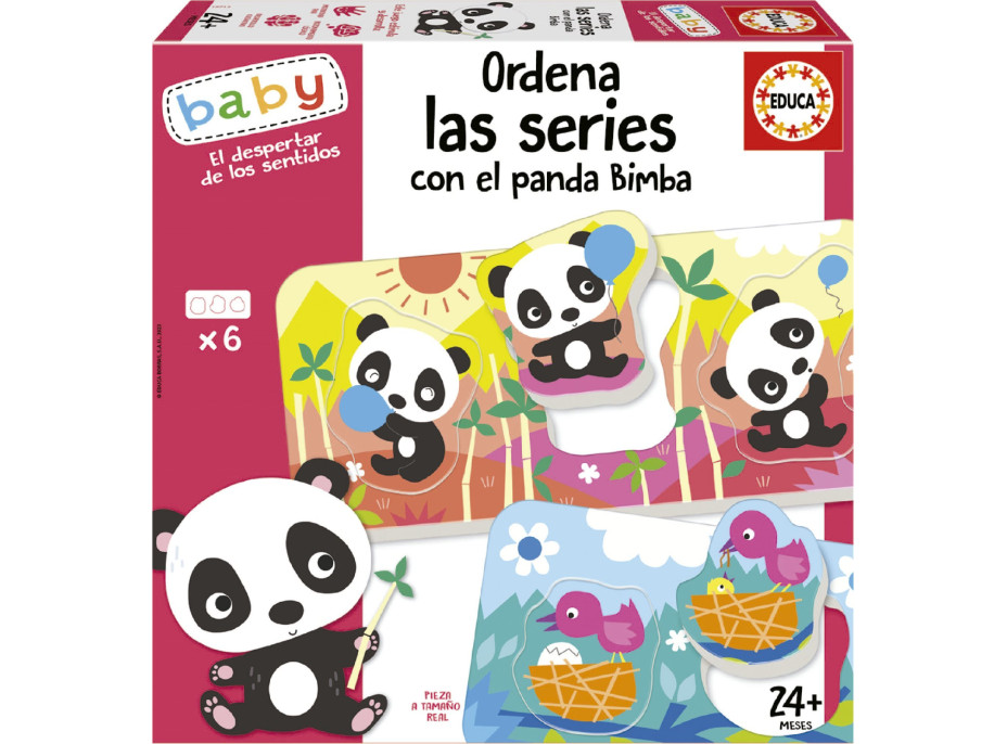 EDUCA Baby vkladačka Panda Bimba a kamaráti 6x3 dieliky