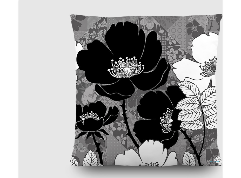 Dekoračný vankúš - Čiernobiele kvety - 45x45 cm