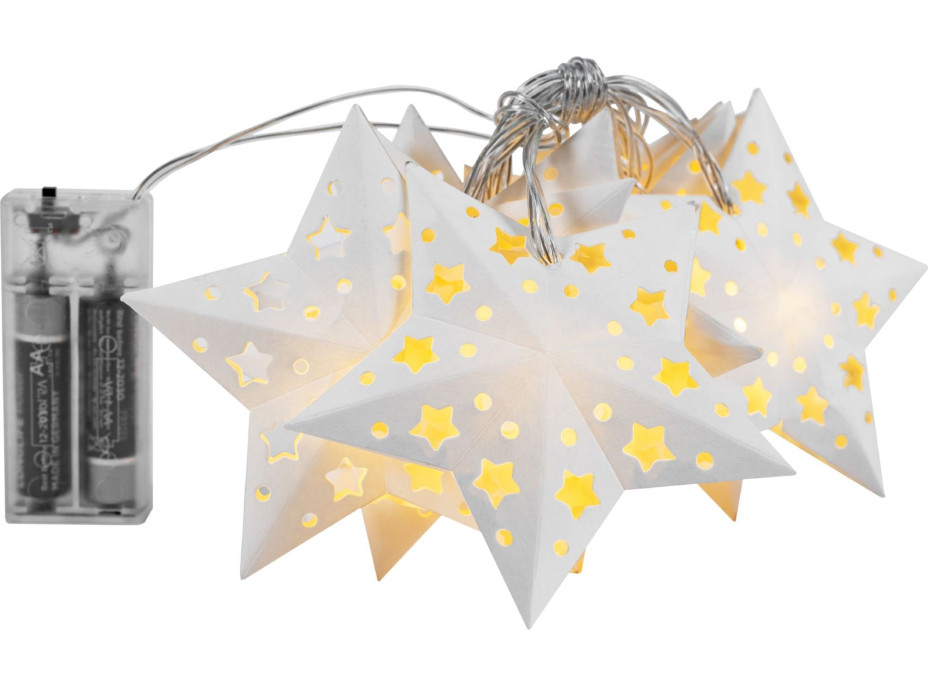 Dekoračná LED girlanda PAPER STAR - teplá biela - 10 ks - na batérie