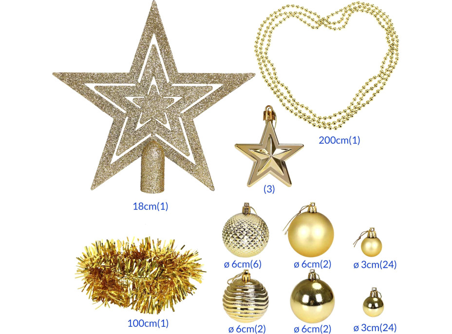 Vianočné závesné banky na stromček ESTRELLA 66 kusov - zlaté