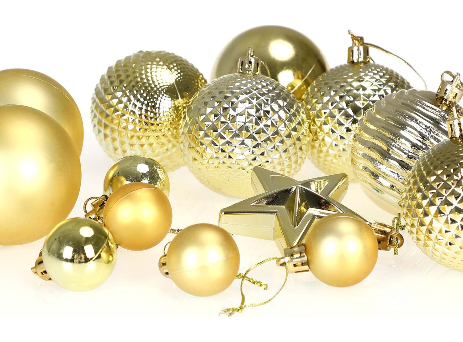 Vianočné závesné banky na stromček ESTRELLA 66 kusov - zlaté