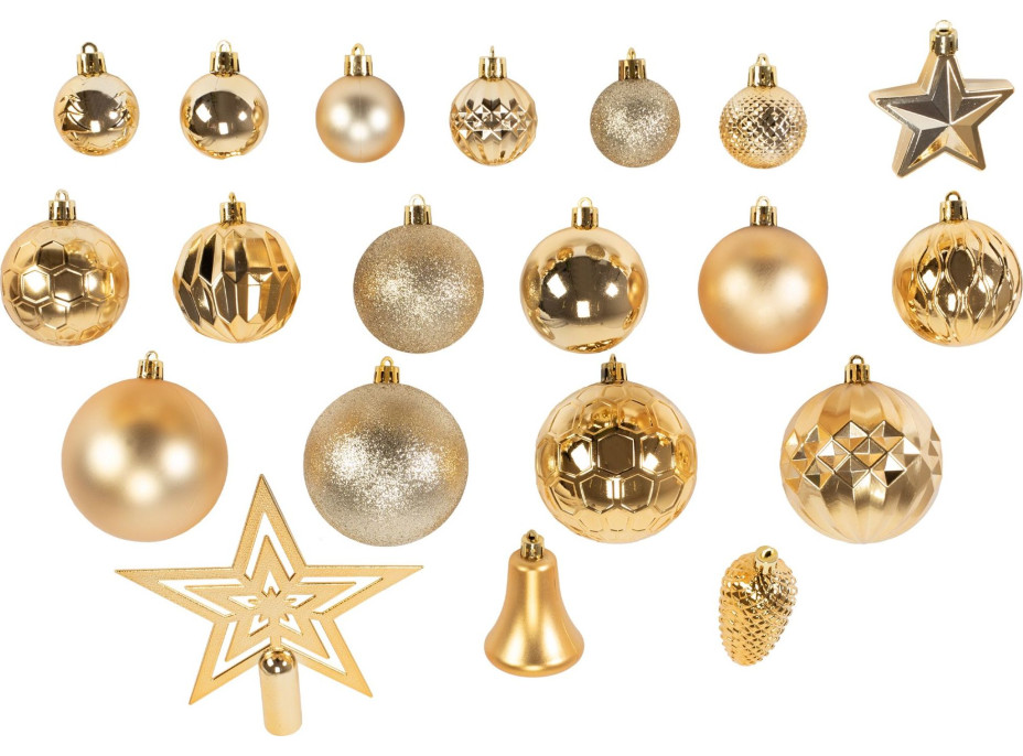 Vianočné závesné banky na stromček - 13 druhov - 45 ks - zlaté