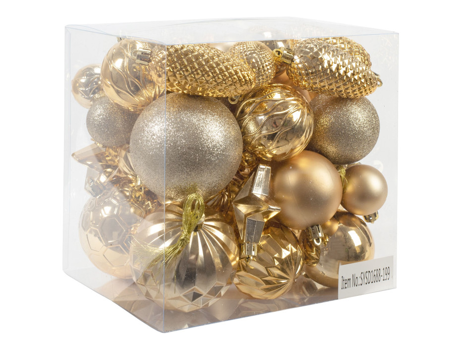 Vianočné závesné banky na stromček - 13 druhov - 45 ks - zlaté